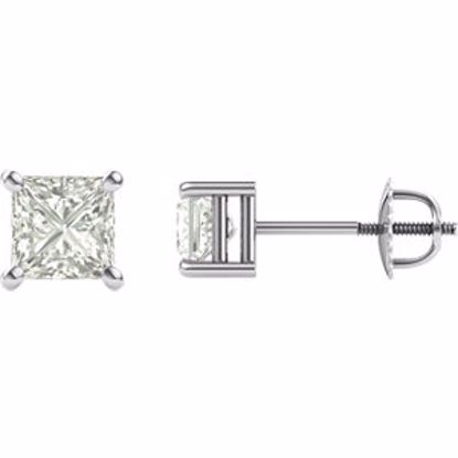 651152:60003:P 14kt White 5mm Square Created Moissanite 4-Prong Threaded Post Stud Earrings