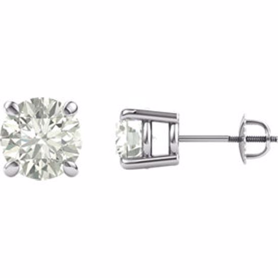 651174:60016:P 14kt White 8mm Round Created Moissanite 4-Prong Threaded Post Earrings