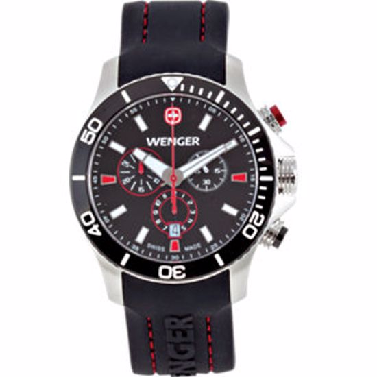 59-4011:100000:T Wenger® Sea Force Black And Red Dial Chrono Strap 