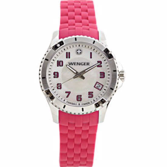 59-4027:100000:T Wenger® Squadron Ladies White Dial with Pink Silicone Rubber Strap