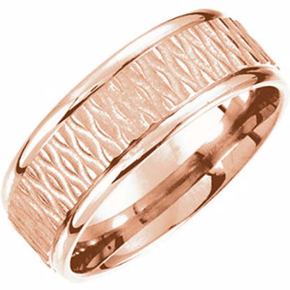 51187:154:P 14kt Rose 8mm Fancy Patterned Carved Band Size 10