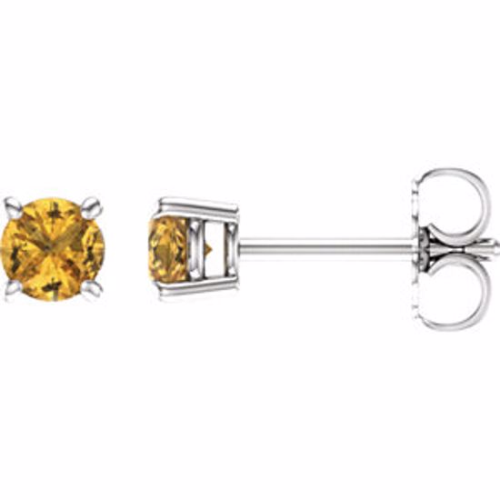 1874:70024:P 14kt White 4mm Round Yellow Sapphire Earrings