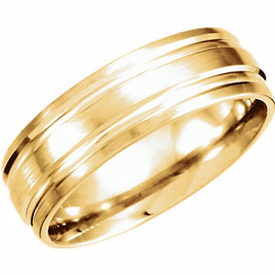 51208:171:P 14kt Yellow 7mm Double Cut Fancy Carved Band with Satin Finish Size 8
