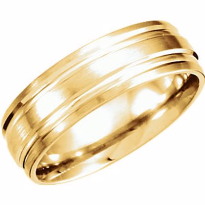 51208:173:P 14kt Yellow 7mm Double Cut Fancy Carved Band with Satin Finish Size 9
