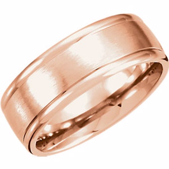 51214:131:P 14kt Rose 8mm Fancy Carved Band with Satin Finish Size 9
