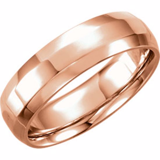5977:128:P 14kt Rose 6mm Comfort-Fit Beveled Edge Band Size 7.5