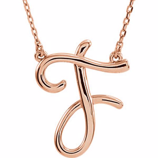 84635:290:P 14kt Rose "F" Script Initial 16" Necklace