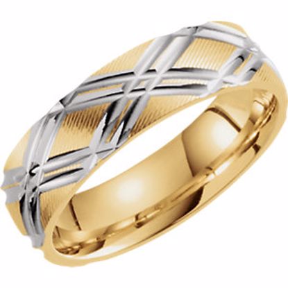 51257:1065:P 14kt Yellow & White 6mm Patterned Band Size 6.5 