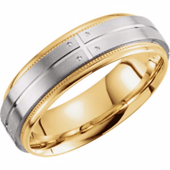 51262:107:P 14kt Yellow & White 7mm Grooved Milgrain Band Size 7