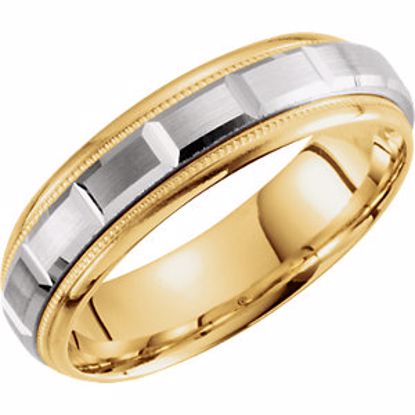 51261:110:P 14kt Yellow & White 6mm Grooved Milgrain Band Size 10