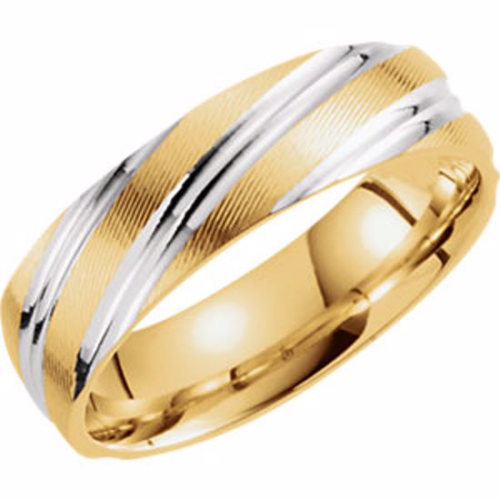 51258:107:P 14kt Yellow/White 6mm Patterned Band Size 7
