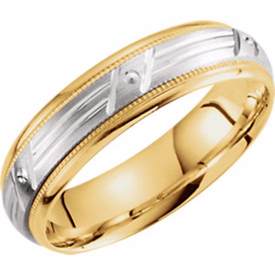 51259:107:P 14kt Yellow & White 6mm Patterned Band Size 7