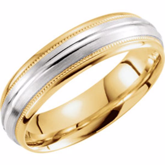 51260:1075:P 14kt Yellow & White 6mm Grooved Milgrain Band Size 7.5