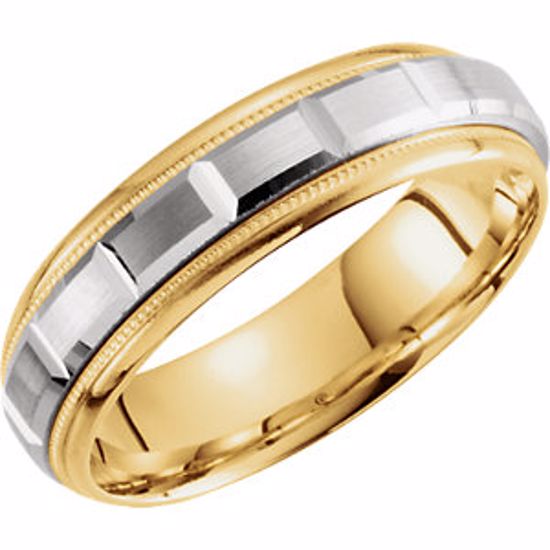 51261:107:P 14kt Yellow & White 6mm Grooved Milgrain Band Size 7