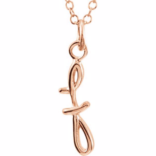 85899:1057:P 14kt Rose Letter "F" Lowercase Script Initial Necklace