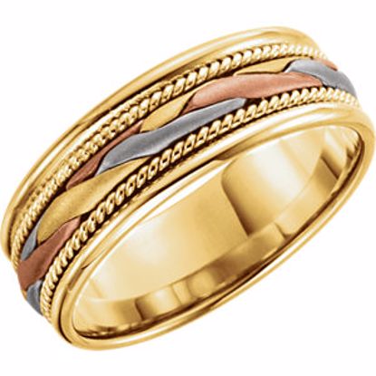 51297:106:P 14kt Yellow, White & Rose 7mm Hand-Woven Band Size 6