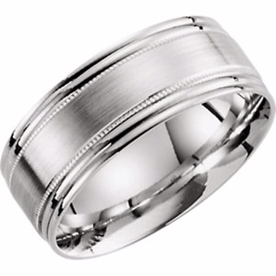 51291:1145:P 10kt White 8mm Lightweight Grooved Milgrain Band Size 14.5
