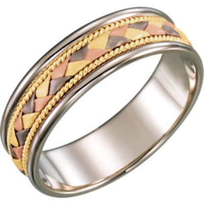 51295:111:P 14kt Tri-Color 6mm Hand-Woven Milgrain Band Size 11