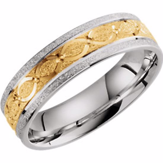 51263:1145:P 14kt White & Yellow 6mm Patterned Band Size 14.5