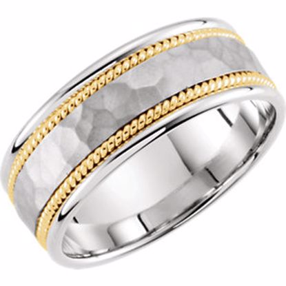 51296:106:P 14kt White & Yellow 8mm Hammered Hand-Woven Band Size 6