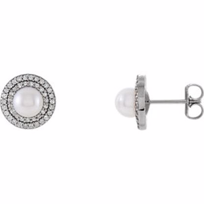 85898:102:P 14kt White Freshwater Cultured Pearl & 1/5 CTW Diamond Earrings