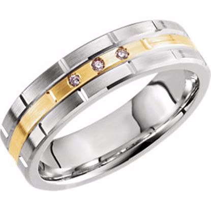 651398:1115:P 14kt White & Yellow 6mm .03 CTW Diamond Grooved Band Size 11.5