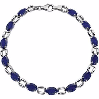 651203:100:P 14kt White 7x5mm Oval Blue Sapphire 7" Bracelet