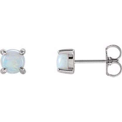 1285:102:P 14kt White 5mm Round Opal Cabochon Earrings