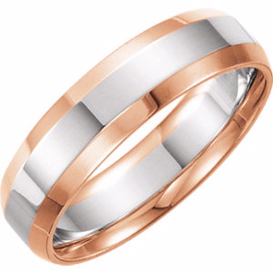 5722:110:P 14kt Rose & White 6mm Comfort-Fit Band Size 7.5