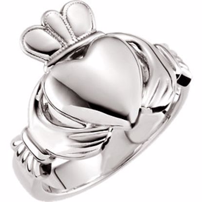 51320:123:P 14kt White 10.5mm Claddagh Ring Size 7