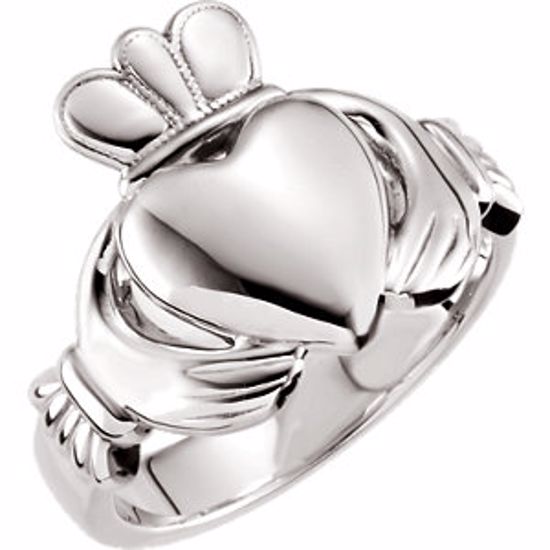 51320:123:P 14kt White 10.5mm Claddagh Ring Size 7