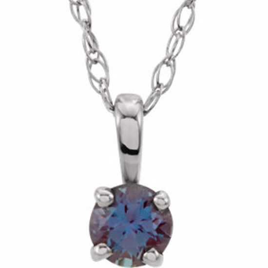 28393:70007:P 14kt White Chatham® Created Alexandrite "June" Birthstone 14" Necklace