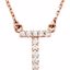 67311:171:P 14kt Rose Letter "T" 1/10 CTW Diamond 16" Necklace