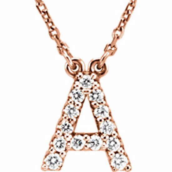67311:152:P 14kt Rose Letter "A" 1/6 CTW Diamond 16" Necklace