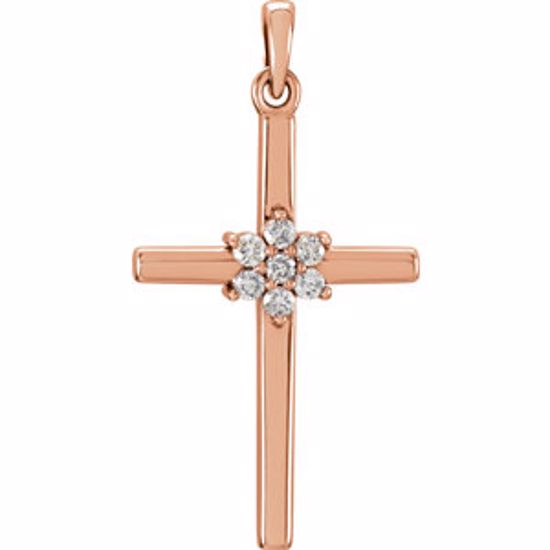 R42324:111:P 14kt Rose 1/10 CTW Diamond Cross Pendant