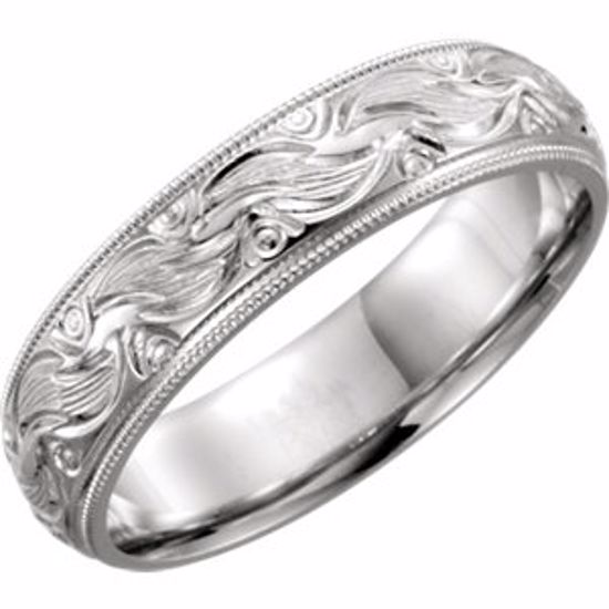 51328:106:P Platinum 6mm Hand-Engraved Band Size 6