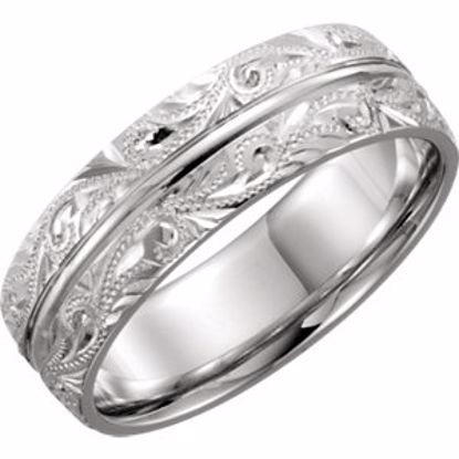 51325:107:P Platinum 7mm Hand-Engraved Band Size 7