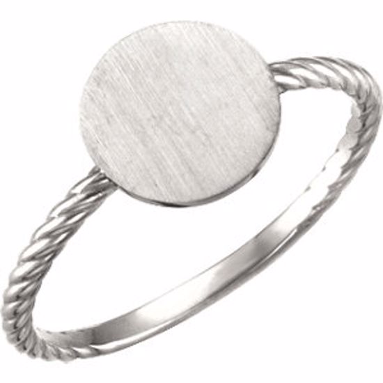 51401:1002:P 14kt White Round Engravable Rope Ring