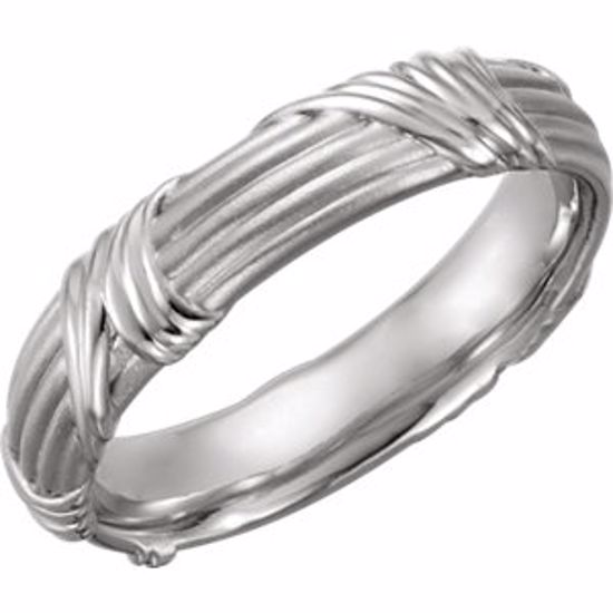 51362:117:P Platinum 6mm Sculptural Design Band Size 5.5