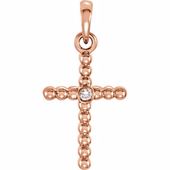 R42330:6006:P 14kt Rose .015 CTW Diamond Beaded Cross Pendant
