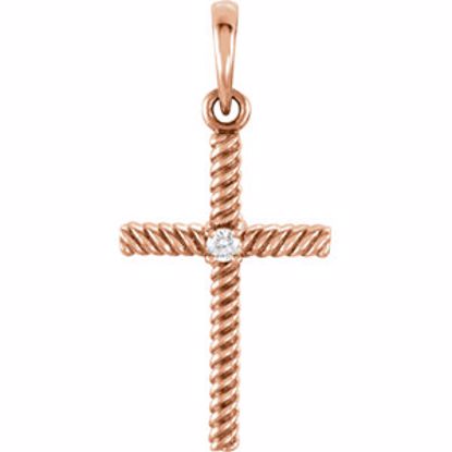 R42329:6010:P 14kt Rose .02 CTW Diamond 24.25x11.35mm Rope Design Cross Pendant 