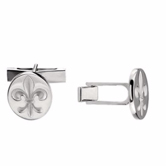 84126:6000:P 14kt White Fleur De Lis Cuff Links