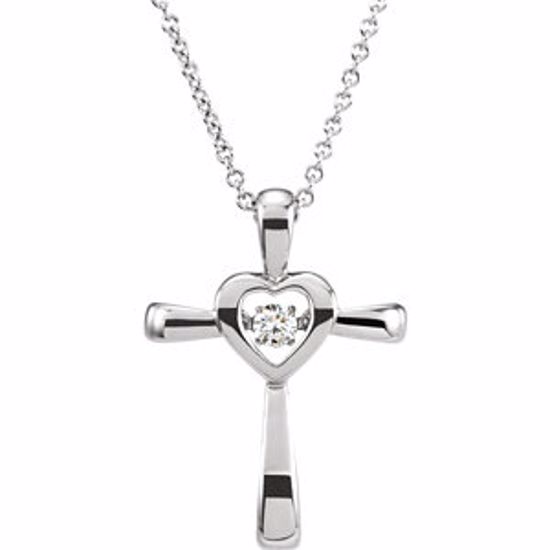 651693:100:P 14kt White .08 CTW Diamond Heart Cross 18" Mystara® Necklace