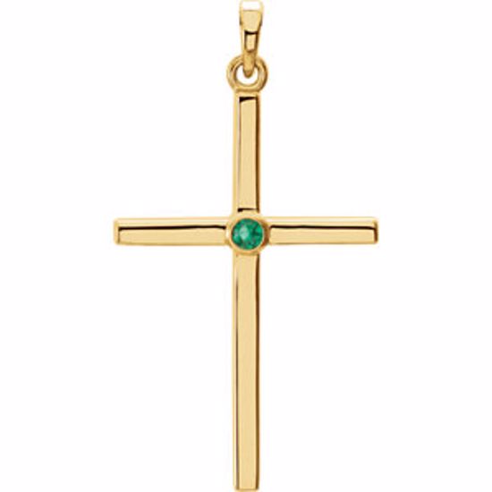 R42325:6016:P 14kt Yellow Emerald Cross 30.55x16.55mm Pendant  