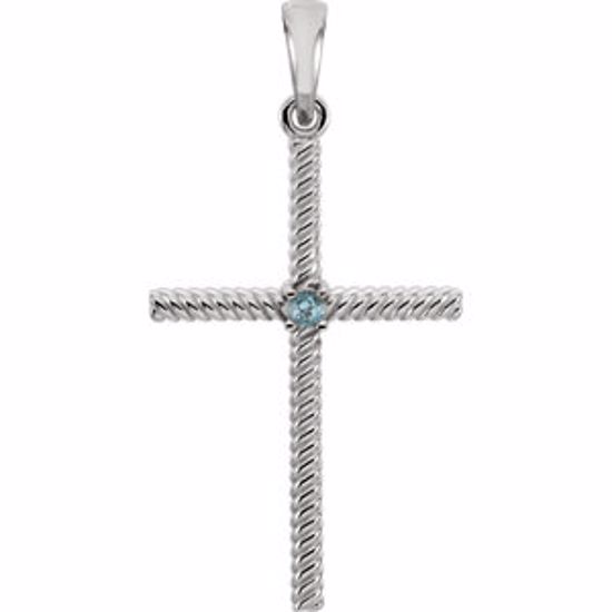 R42329:6012:P 14kt White Swiss Blue Topaz 31.95x16.3mm Rope Design Cross Pendant 