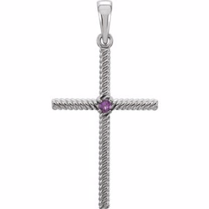 R42329:6017:P Platinum Amethyst 31.95x16.3mm Rope Design Cross Pendant 