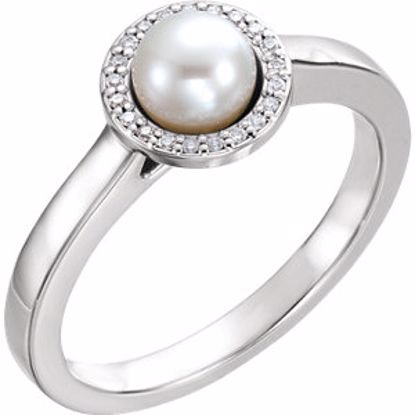 6471:6001:P 14kt White Freshwater Cultured Pearl & .05 CTW Diamond Halo-Styled Ring