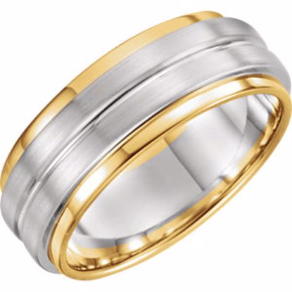 51343:2009:P 14kt White & Yellow 7mm Grooved Flat Edge Band Size 11