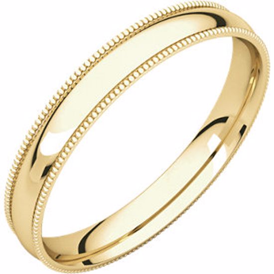 MGRL13.5:2141:P 10kt Yellow 3mm Light Comfort Fit Milgrain Band 