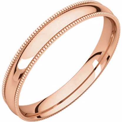 MGRL13:2549:P 14kt Rose 3mm Light Comfort Fit Milgrain Band 